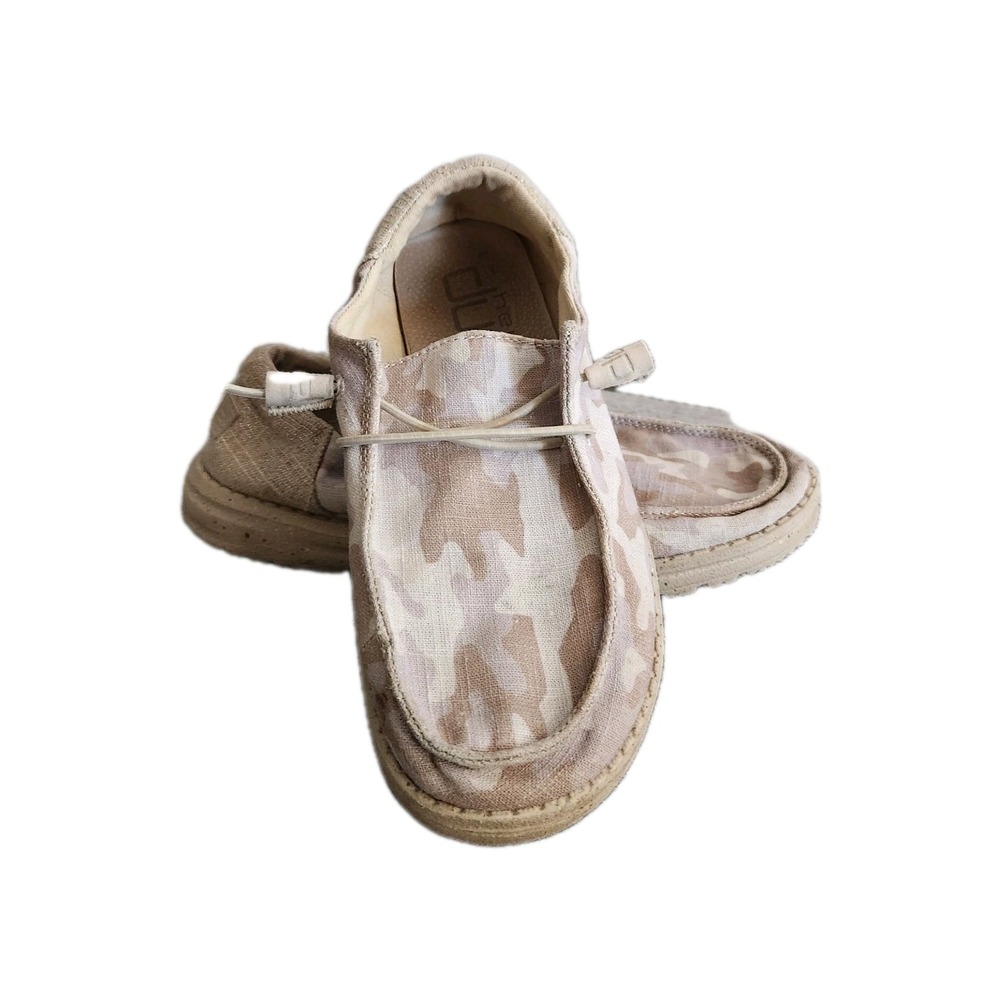 HeyDude Wendy Funk Camo Tide Linen‎ Comfort Shoes Women's 6 Slip-ons Metallic